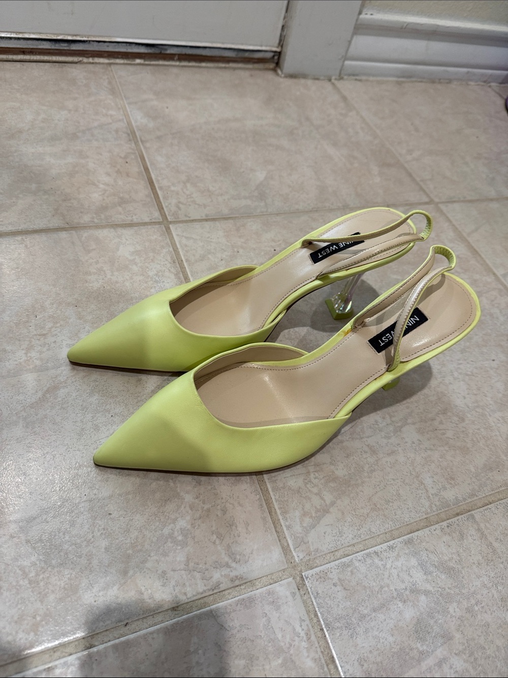 Nine West Lime Satin Pointed-Toe Slingback Pumps